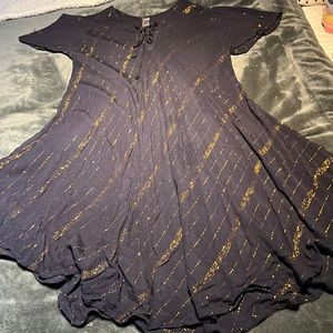 Large, women's, casual  black and gold dress. Midi